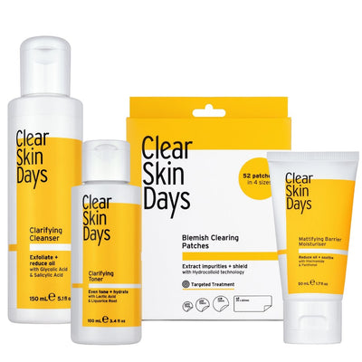 Clear Skin Days | Blemish Control Set with Patches | Cleanser, Toner and Moisturiser